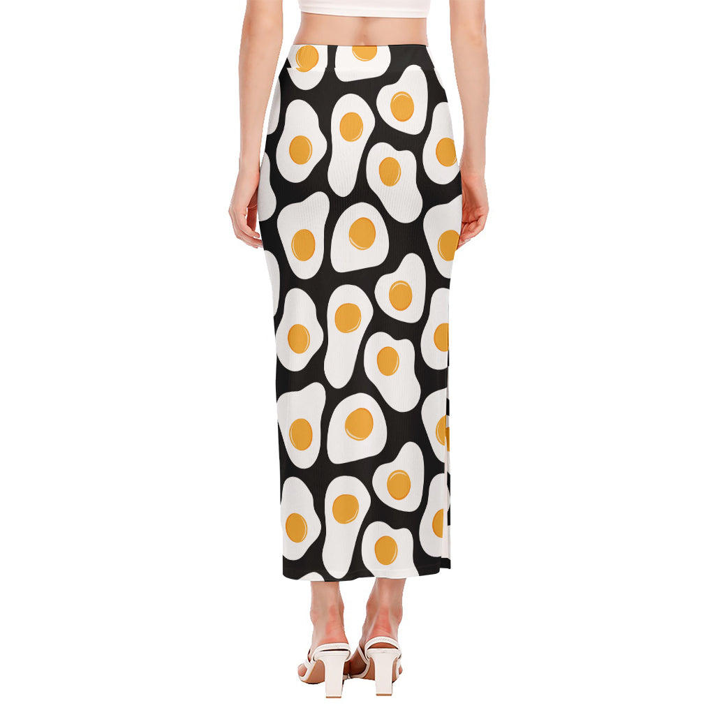 Black Fried Eggs Pattern Print Side Slit Maxi Skirt