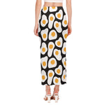 Black Fried Eggs Pattern Print Side Slit Maxi Skirt