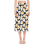Black Fried Eggs Pattern Print Side Slit Midi Skirt