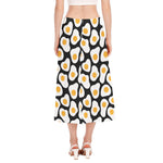 Black Fried Eggs Pattern Print Side Slit Midi Skirt