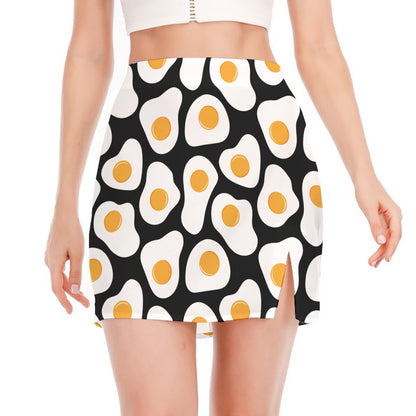 Black Fried Eggs Pattern Print Side Slit Mini Skirt