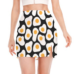 Black Fried Eggs Pattern Print Side Slit Mini Skirt