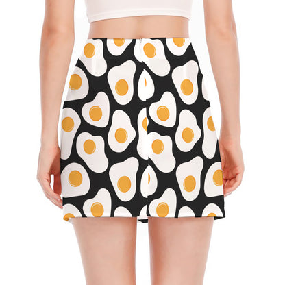 Black Fried Eggs Pattern Print Side Slit Mini Skirt