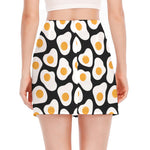 Black Fried Eggs Pattern Print Side Slit Mini Skirt