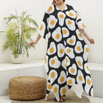 Black Fried Eggs Pattern Print Silk V-Neck Kaftan Dress