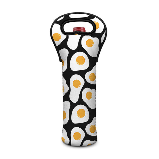 Black Fried Eggs Pattern Print Single Neoprene Wine Tote