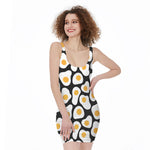 Black Fried Eggs Pattern Print Sleeveless Bodycon Dress