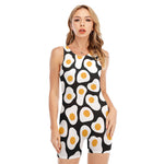 Black Fried Eggs Pattern Print Sleeveless One Piece Swimsuit