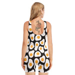 Black Fried Eggs Pattern Print Sleeveless One Piece Swimsuit