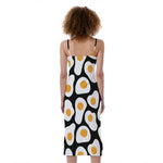 Black Fried Eggs Pattern Print Slim Fit Midi Cami Dress