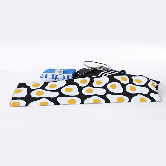 Black Fried Eggs Pattern Print Sports Towel