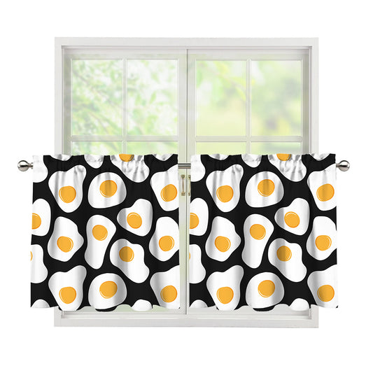 Black Fried Eggs Pattern Print Tier Curtains