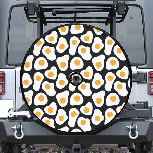 Black Fried Eggs Pattern Print Tire Cover With Camera Hole