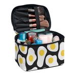 Black Fried Eggs Pattern Print Travel Makeup Bag