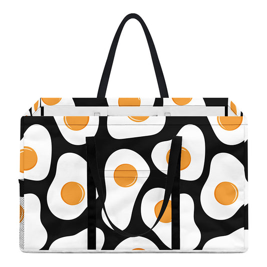 Black Fried Eggs Pattern Print Utility Tote Bag