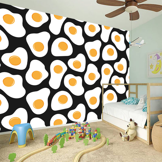 Black Fried Eggs Pattern Print Wall Sticker