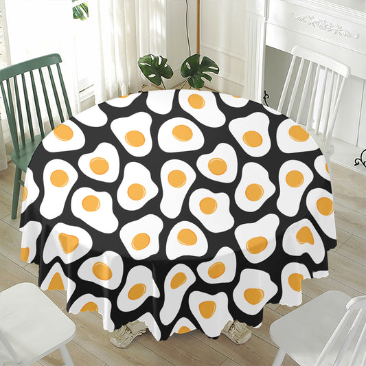 Black Fried Eggs Pattern Print Waterproof Round Tablecloth