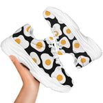Black Fried Eggs Pattern Print White Chunky Shoes