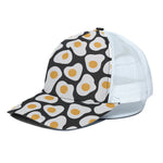 Black Fried Eggs Pattern Print White Mesh Trucker Cap