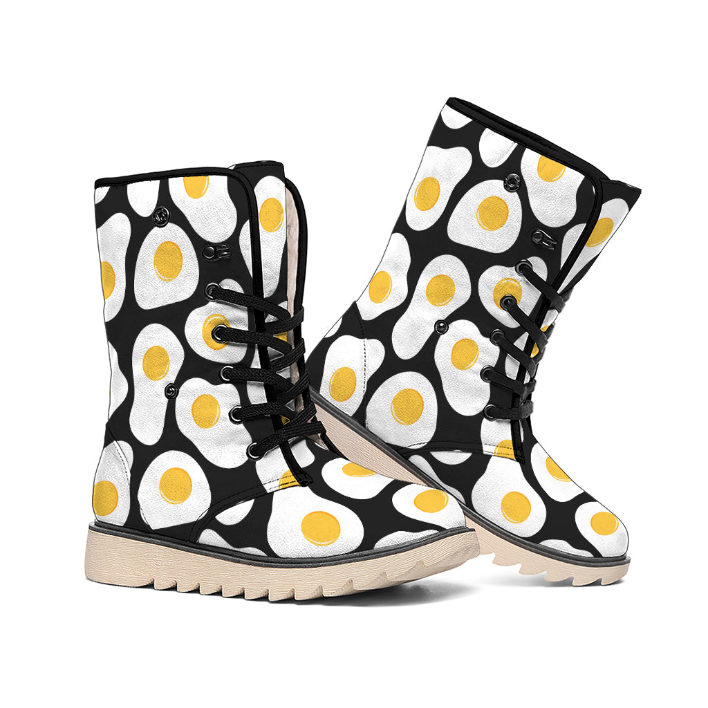 Black Fried Eggs Pattern Print Winter Boots