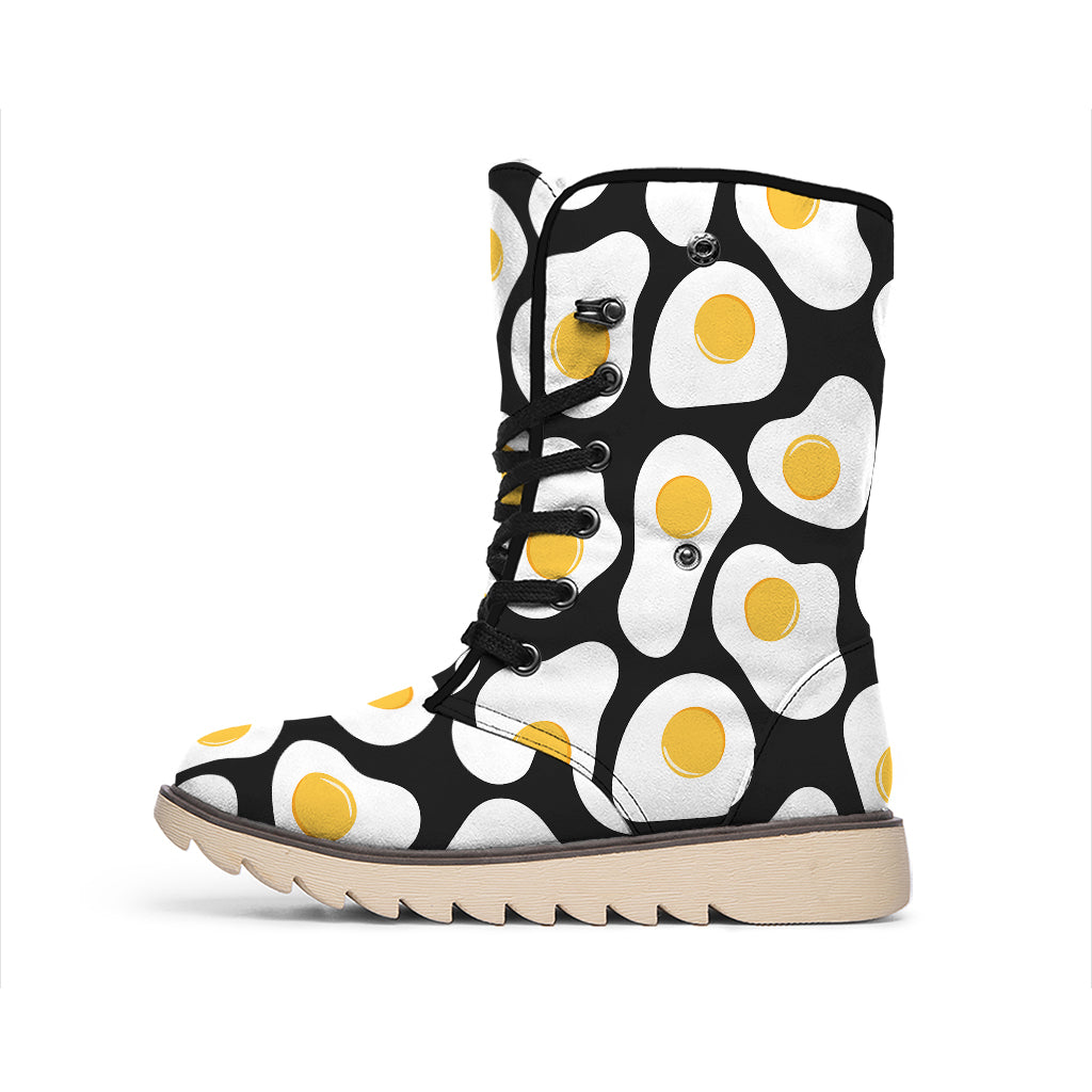Black Fried Eggs Pattern Print Winter Boots