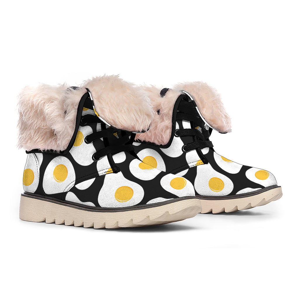 Black Fried Eggs Pattern Print Winter Boots