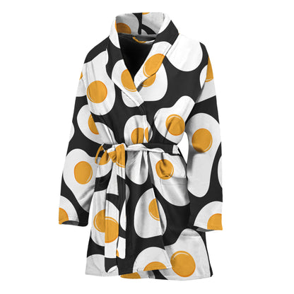 Black Fried Eggs Pattern Print Women's Bathrobe