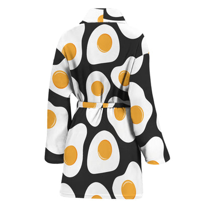 Black Fried Eggs Pattern Print Women's Bathrobe