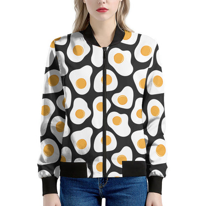 Black Fried Eggs Pattern Print Women's Bomber Jacket