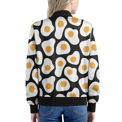 Black Fried Eggs Pattern Print Women's Bomber Jacket