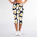 Black Fried Eggs Pattern Print Women's Capri Leggings