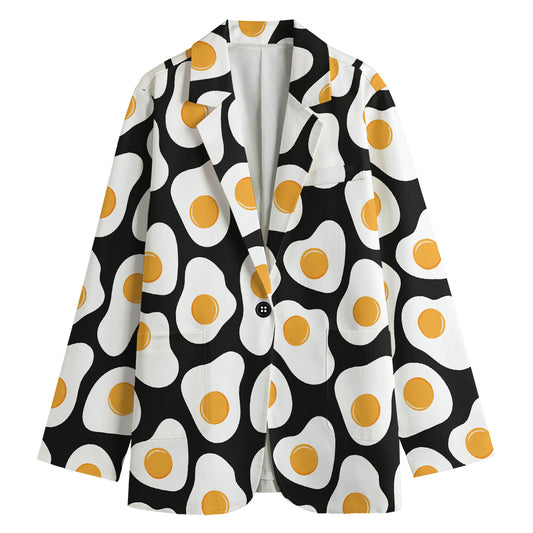 Black Fried Eggs Pattern Print Women's Cotton Blazer