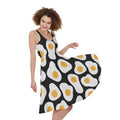 Black Fried Eggs Pattern Print Sleeveless Knee Length Dress