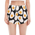 Black Fried Eggs Pattern Print Women's Split Running Shorts