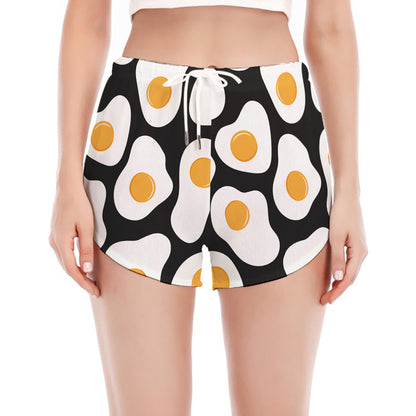 Black Fried Eggs Pattern Print Women's Split Running Shorts