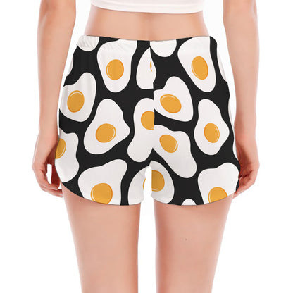 Black Fried Eggs Pattern Print Women's Split Running Shorts