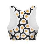Black Fried Eggs Pattern Print Women's Sports Bra