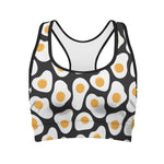 Black Fried Eggs Pattern Print Women's Sports Bra
