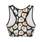 Black Fried Eggs Pattern Print Women's Sports Bra