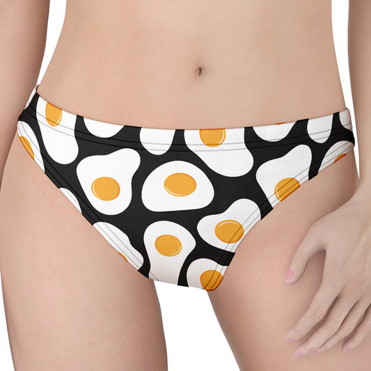 Black Fried Eggs Pattern Print Women's Thong