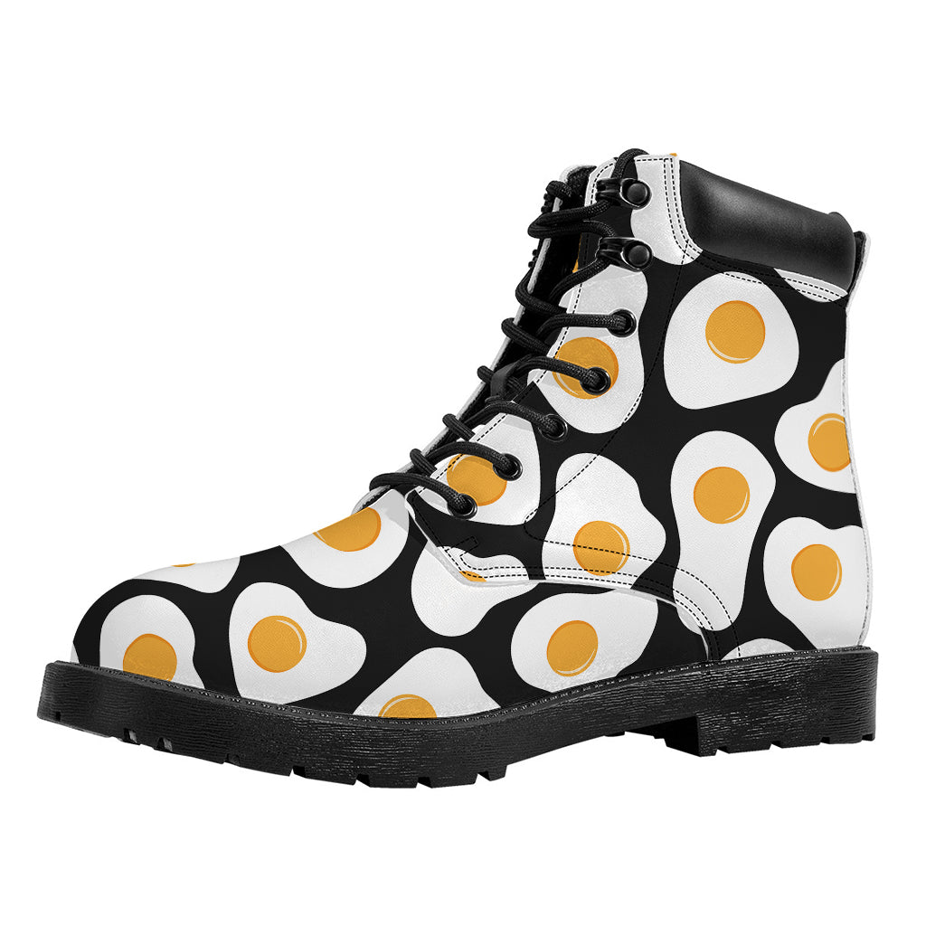 Black Fried Eggs Pattern Print Work Boots