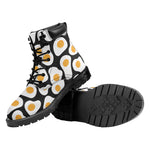 Black Fried Eggs Pattern Print Work Boots