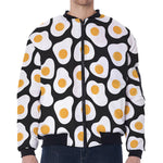 Black Fried Eggs Pattern Print Zip Sleeve Bomber Jacket