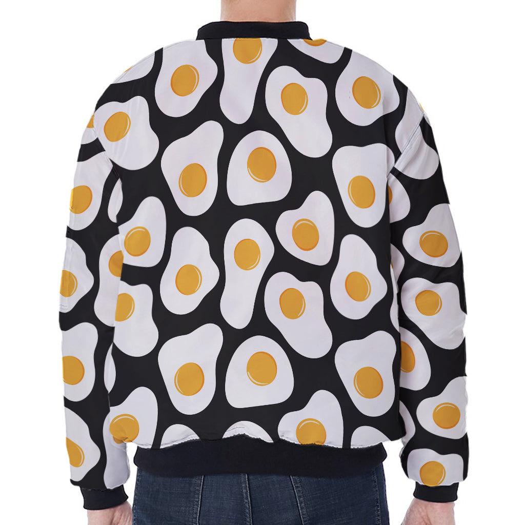 Black Fried Eggs Pattern Print Zip Sleeve Bomber Jacket