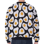 Black Fried Eggs Pattern Print Zip Sleeve Bomber Jacket