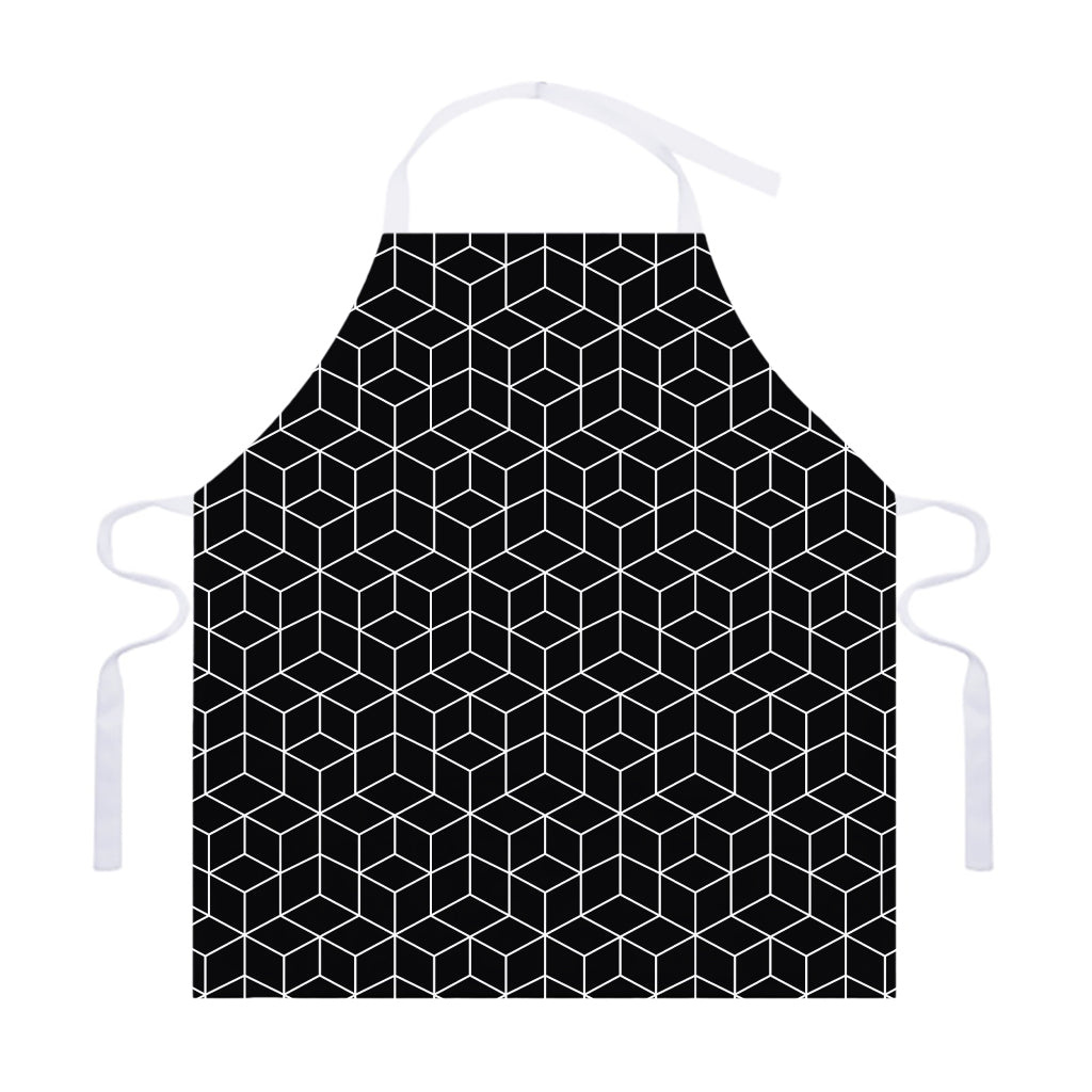 Black Geometric Cube Shape Pattern Print Adjustable Apron