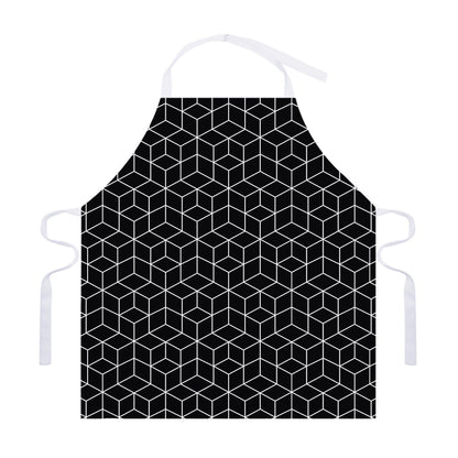 Black Geometric Cube Shape Pattern Print Adjustable Apron
