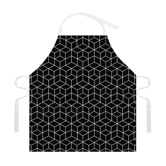 Black Geometric Cube Shape Pattern Print Adjustable Apron