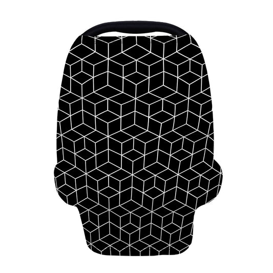 Black Geometric Cube Shape Pattern Print Baby Seat Cover