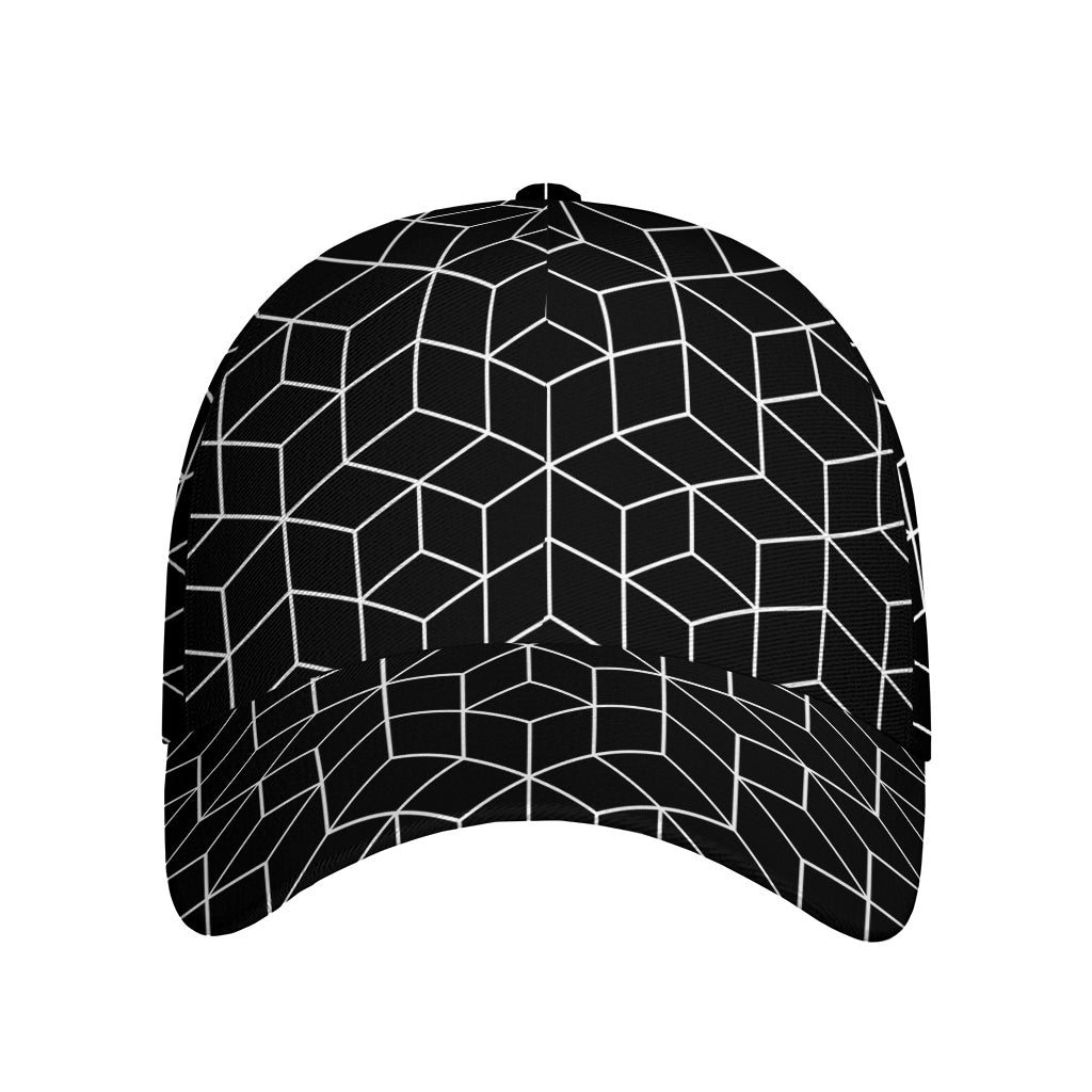 Black Geometric Cube Shape Pattern Print Baseball Cap